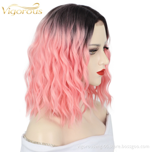 Colorful Ombre Wholesale For Women Pre Plucked Deep Wave Heat Resistant Short Bob Cut Wigs Lace Front Synthetic